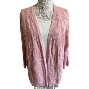 Alfred Dunner Pink Lace Open Cardigan with Attached White Sweate – Women’s 2X
